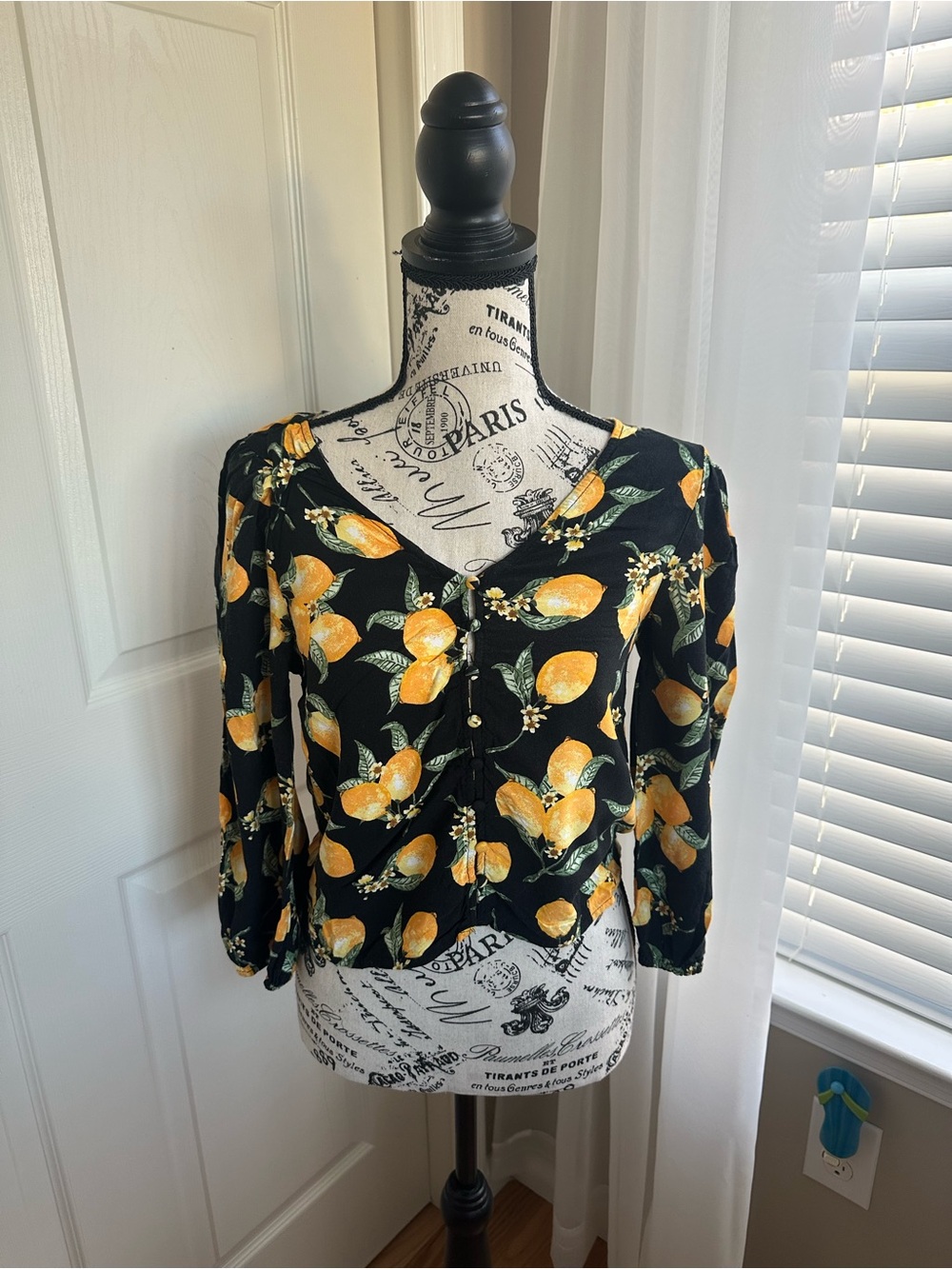 H&M Long Sleeve Lemon Blouse Shirt